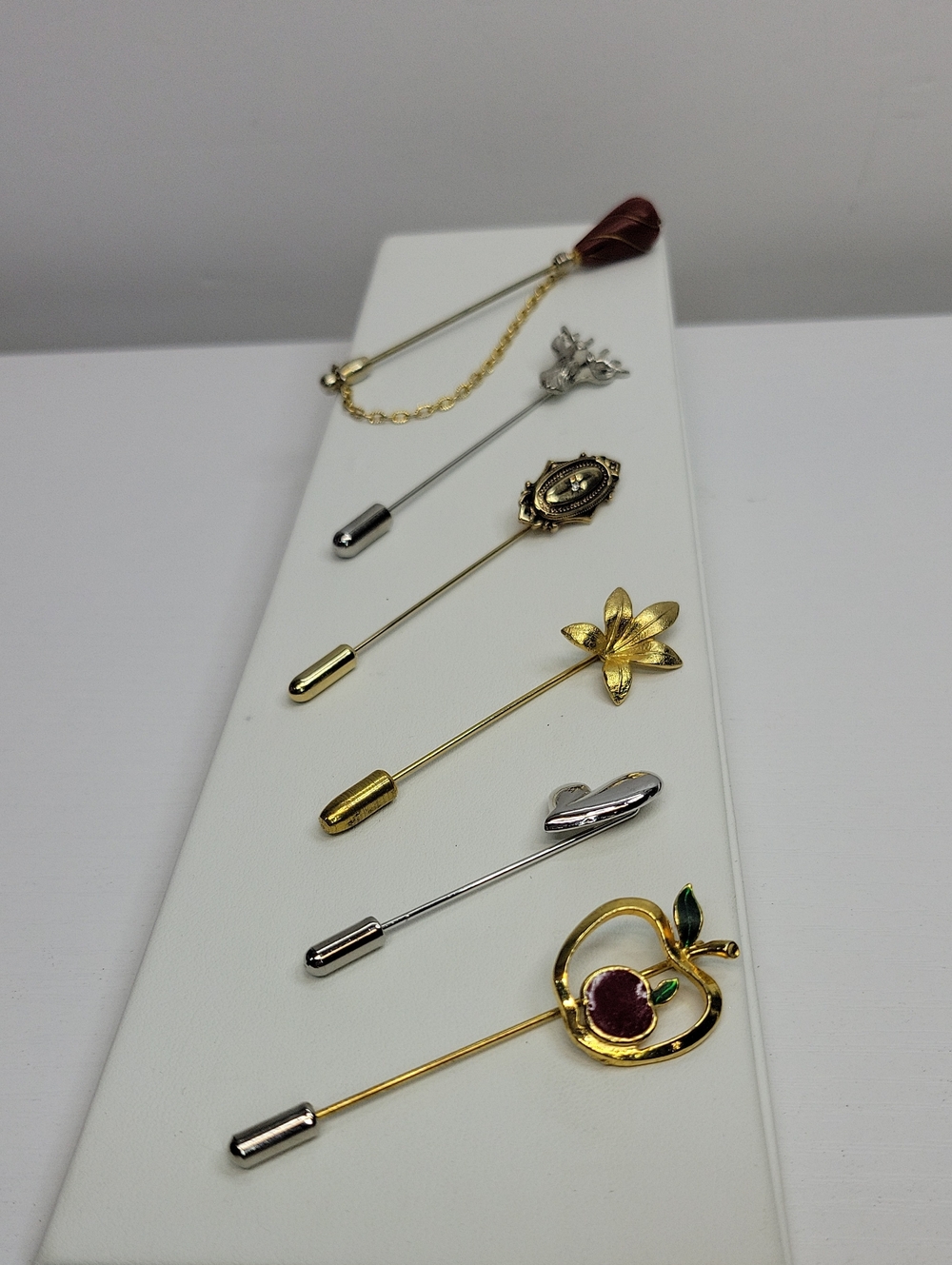 Gold and Silver Floral & Fruit Stick Pin Set